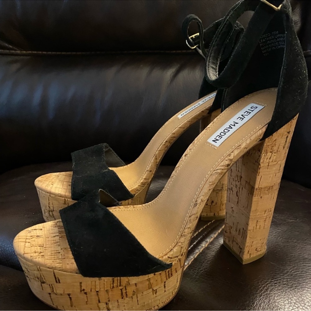 Steve Madden Black Cork Platform Heels